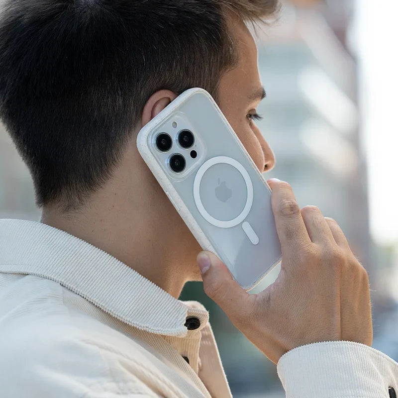 Clear Case Off White iPhone 14 + farbige Buttons