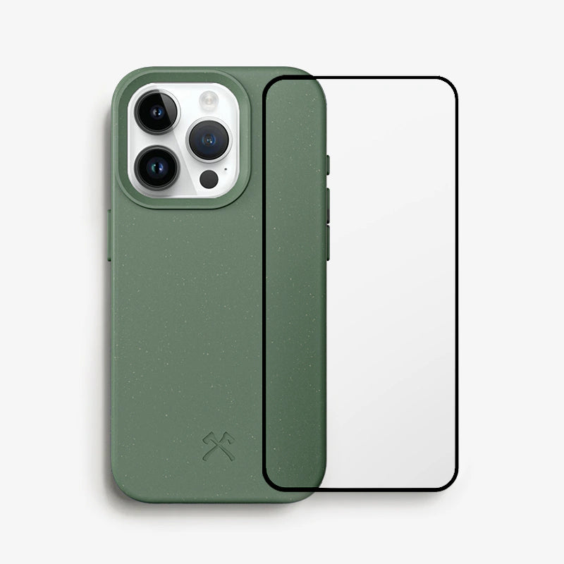 Bio Case + Fullscreen Panzerglas iPhone 15 Pro Grün