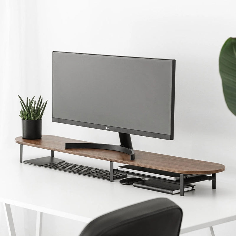 Monitorerhöhung für 2 Monitore mit Ablage Walnuss