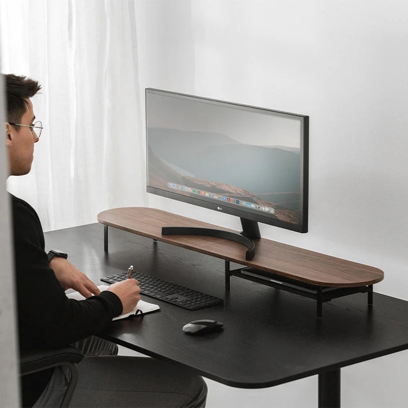 Monitorerhöhung für 2 Monitore mit Ablage Walnuss