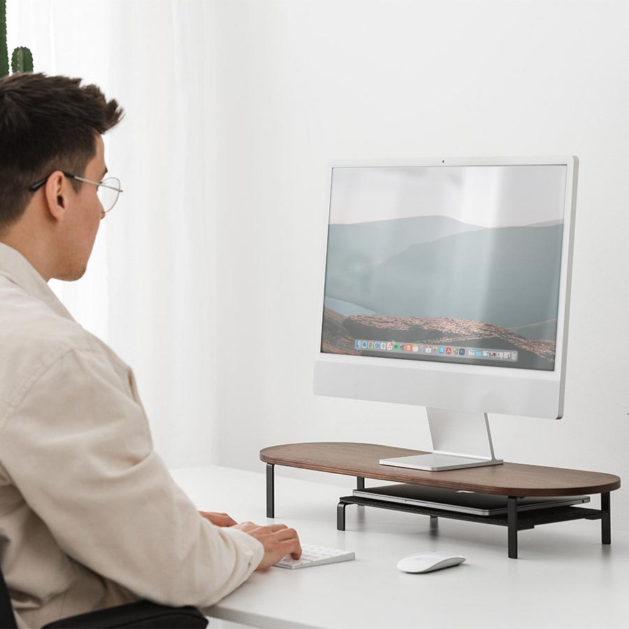 Monitorständer mit Ablage Holz