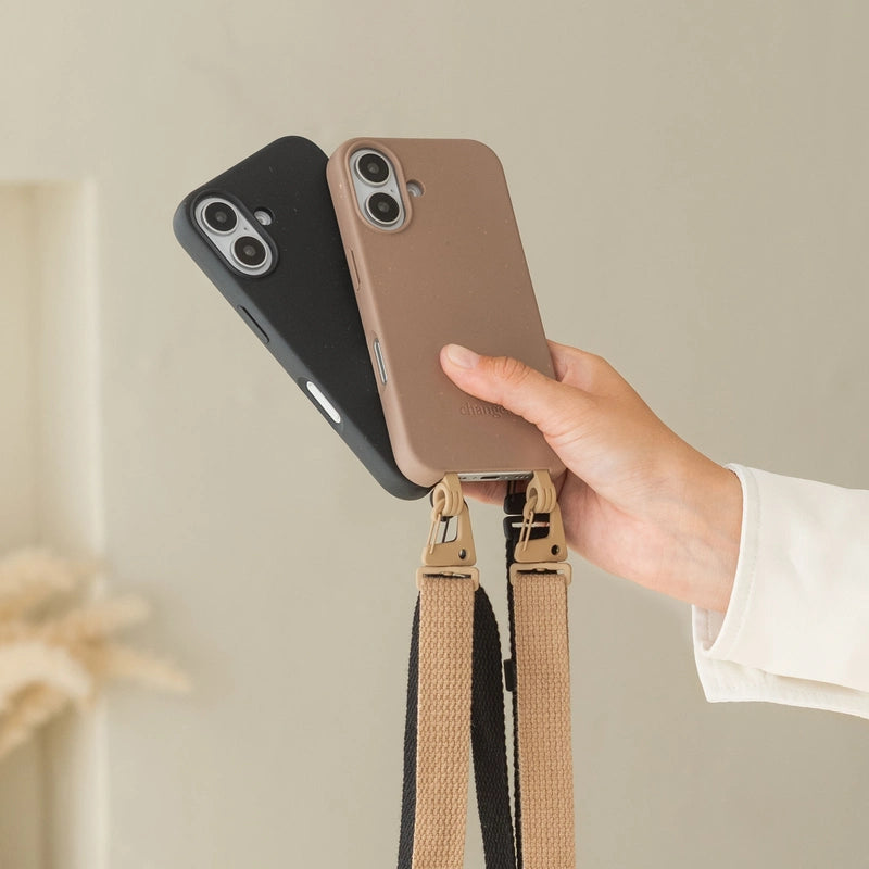 iPhone 16 Pro Max Handykette mit Gurt Taupe Braun