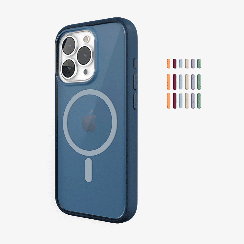 Clear Case Blau Matt iPhone 15 Pro + farbige Buttons