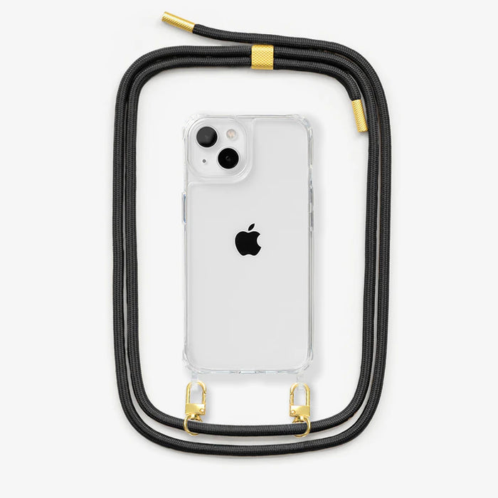 Woodcessories - Clear Case Handykette abnehmbar - iPhone 15 - Schwarz/Gold