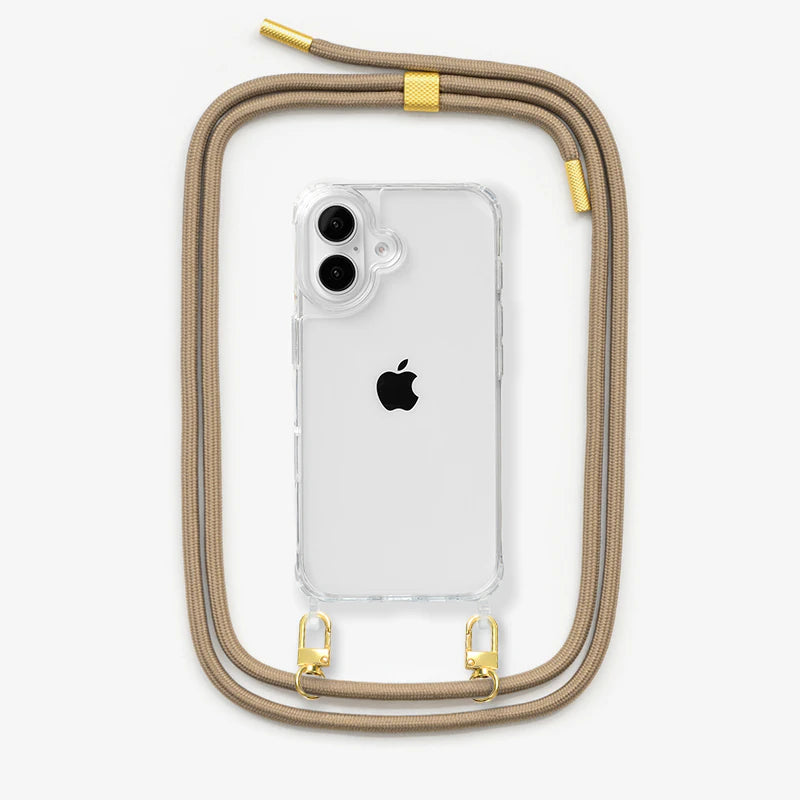 iPhone 16 Handykette Clear Case Taupe Gold