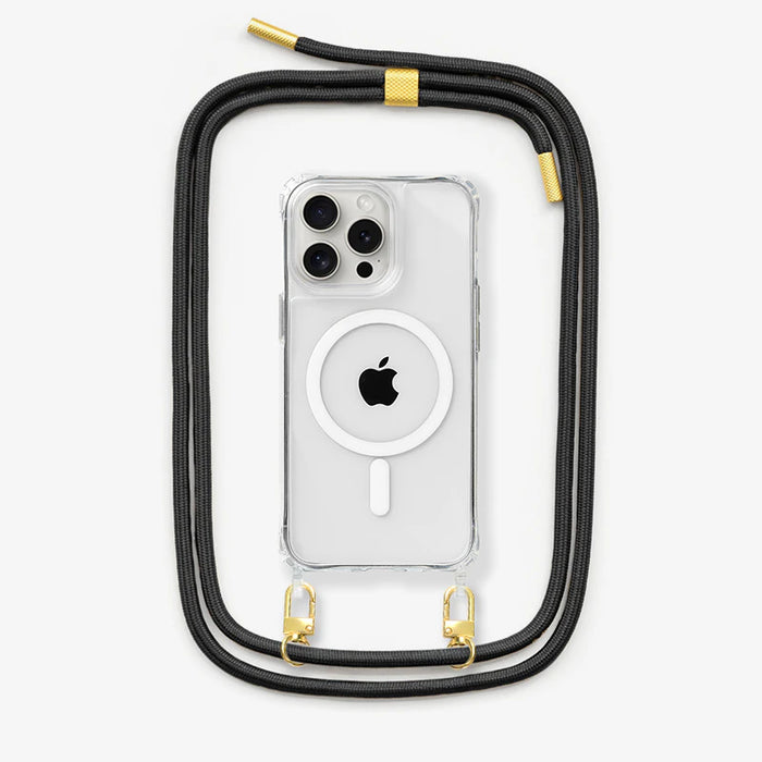 Woodcessories - Clear Case Handykette abnehmbar - iPhone 15 Pro - MagSafe - Schwarz/Gold