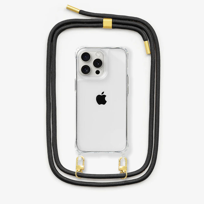 Woodcessories - Clear Case Handykette abnehmbar - iPhone 15 Pro - Schwarz/Gold