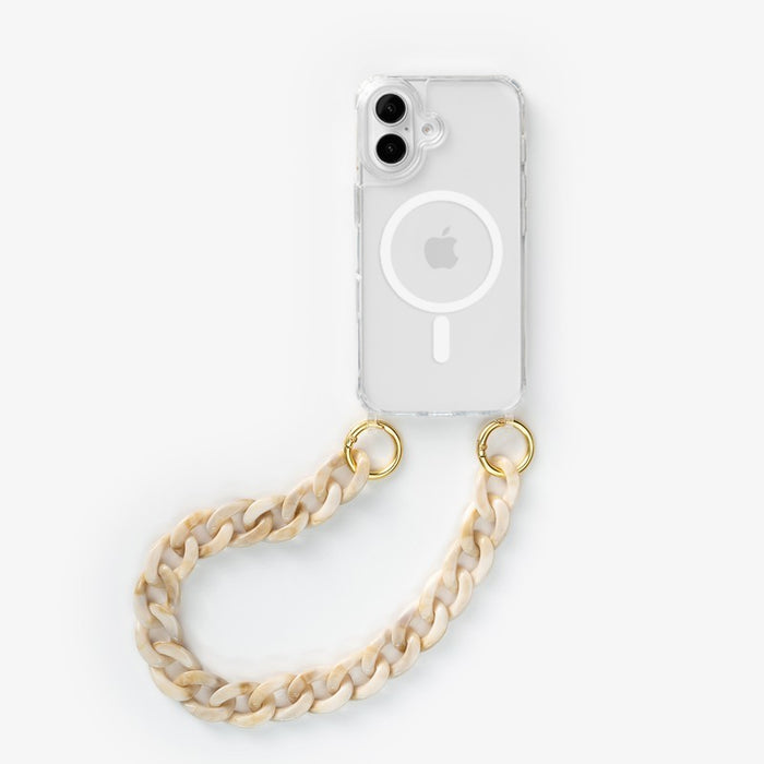 iPhone 17 MagSafe Handykette mit kurzer Resin Kette Clear/Beige