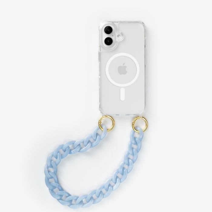iPhone 17 MagSafe Handykette mit kurzer Resin Kette Clear/Blue