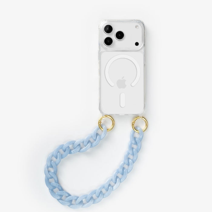 iPhone 17 Pro MagSafe Handykette mit kurzer Resin Kette Clear/Blue