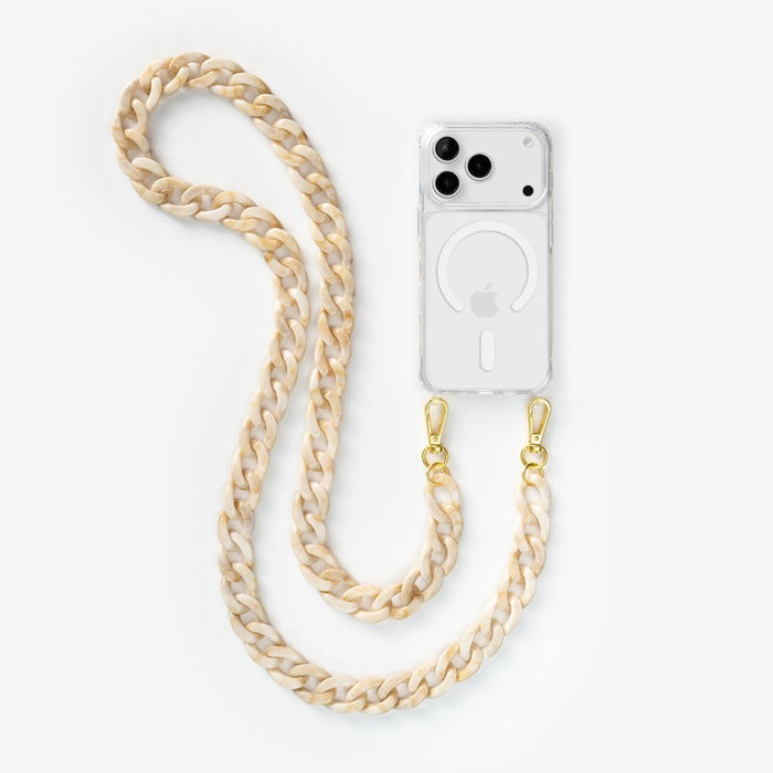 iPhone 17 Pro Max MagSafe Handykette mit Resin Kette Clear/Beige