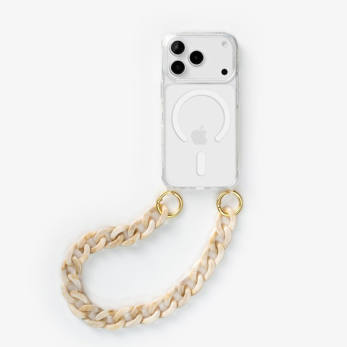 iPhone 17 Pro MagSafe Handykette mit kurzer Resin Kette Clear/Beige