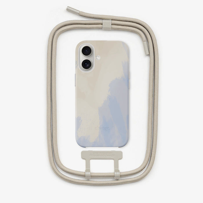 Coque iPhone 16 avec Cordon détachable - Beige Bleu - Woodcessories