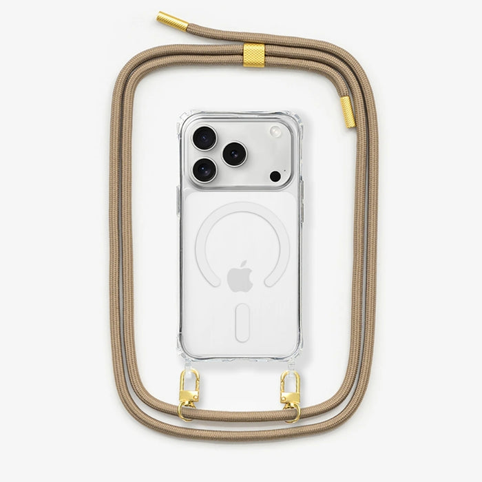 iPhone 17 Pro Max Handykette Clear MagSafe Kordel Taupe