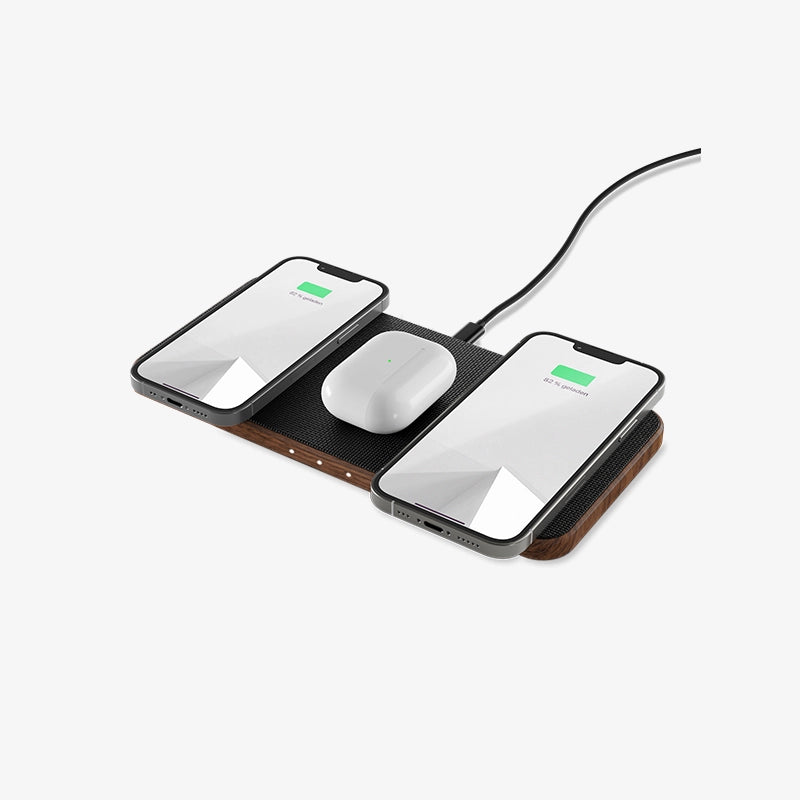 Station de recharge inductive 30 W en bois de noyer
