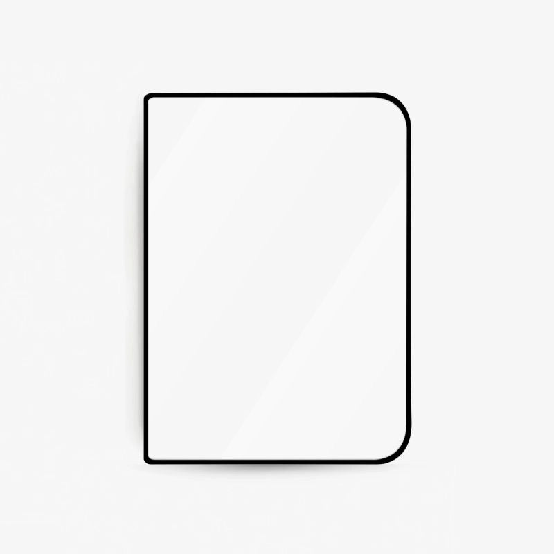 Un film de protection d'écran transparent en verre trempé, avec un cadre noir, pour l'iPhone Duo, sur fond blanc.